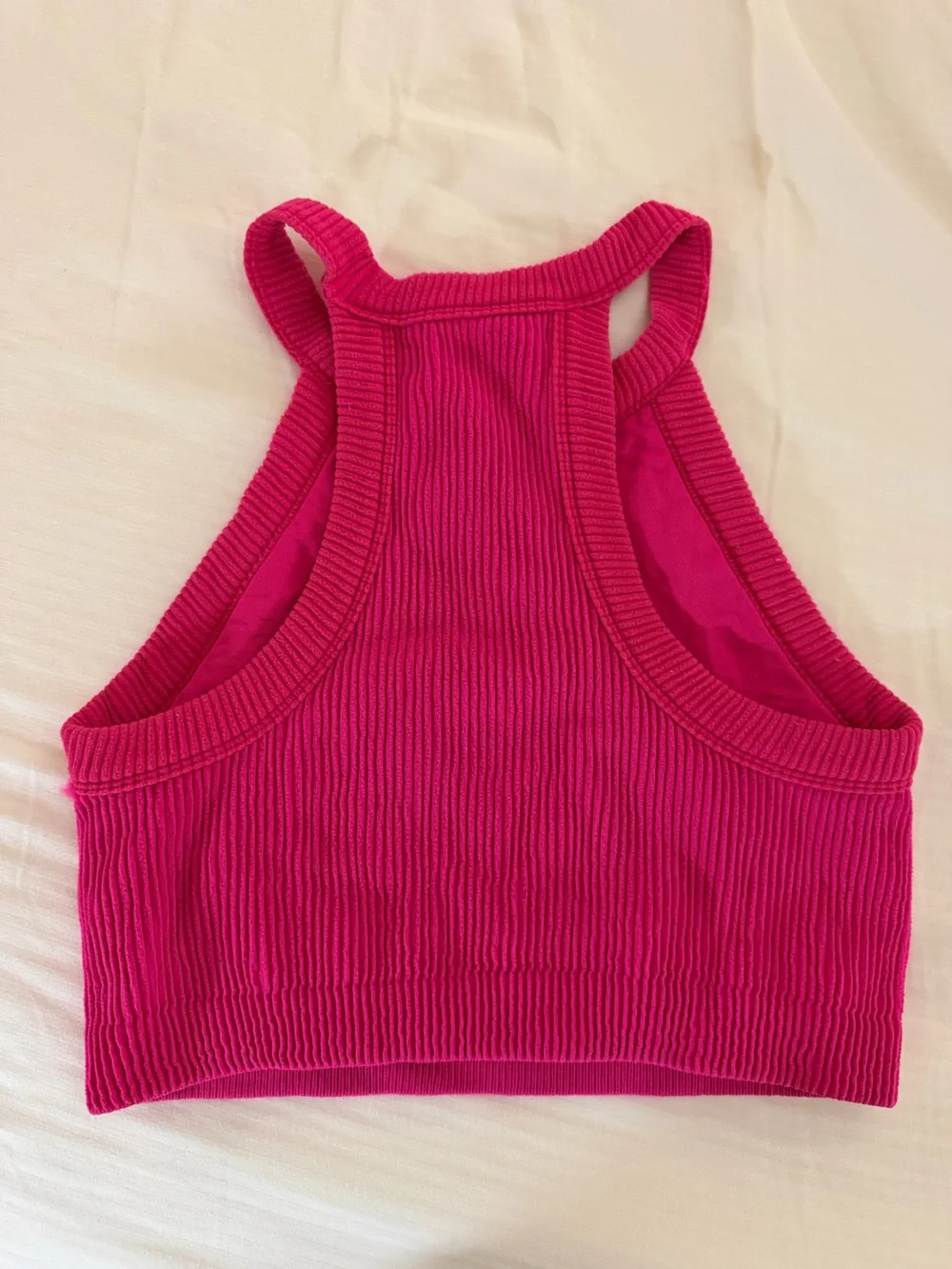 aerie Hot Pink Ribbed Halter-Style One-Piece Bodysuit